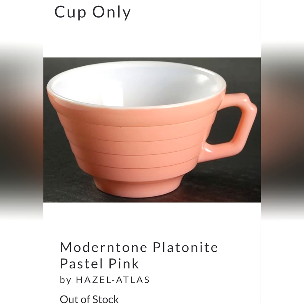 "Moderntone Platonite Pastel Pink" Cup by Hazel-Atlas White inside